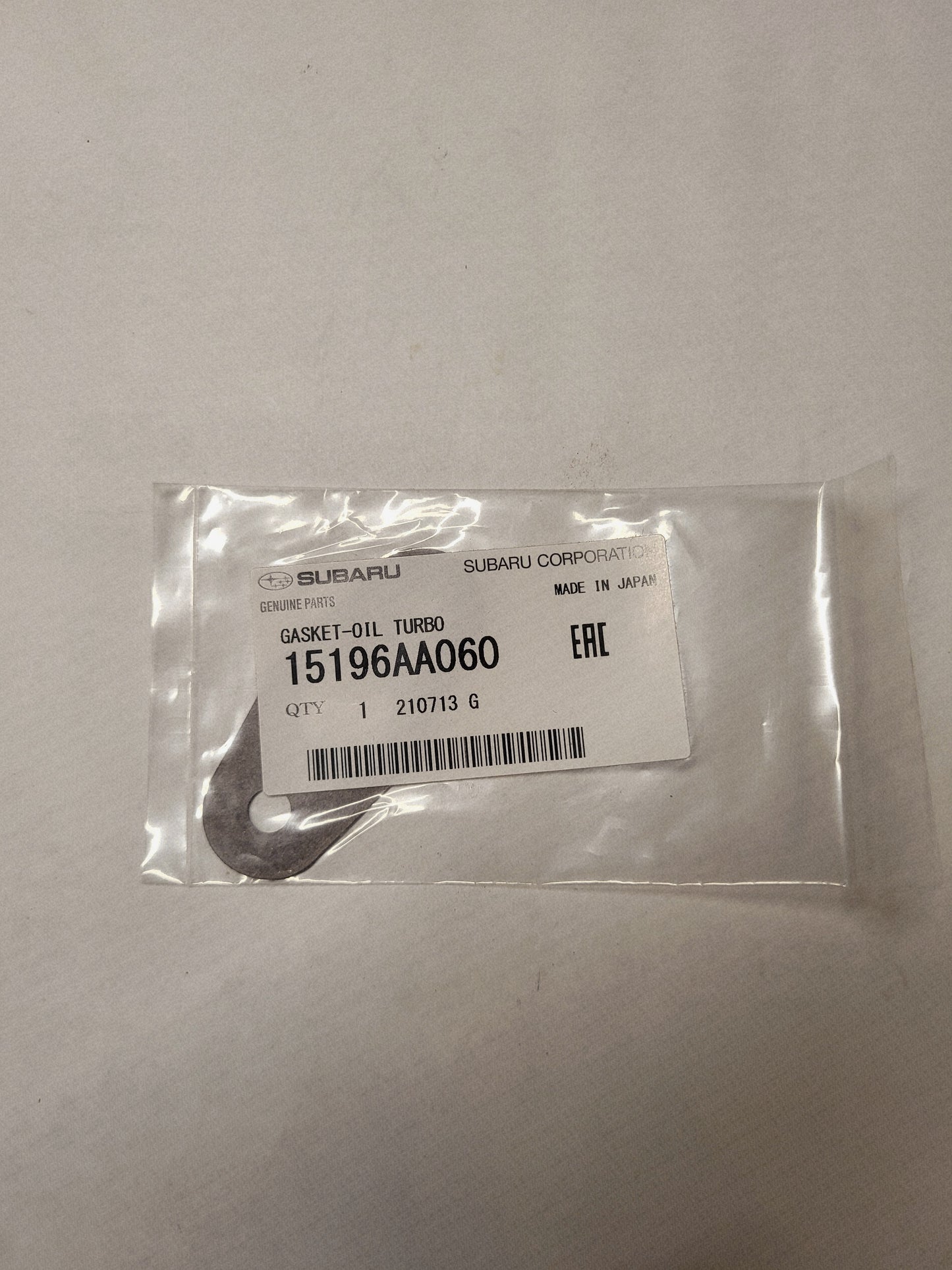 Subaru 15196AA060 Gasket - Oil Turbo, Turbocharger Oil Line Gasket. Turbocharger Oil Line O Ring.