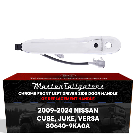 Exterior Door Handle Chrome Replacement for Nissan Cube (09-14), Juke (11-17), Versa (12-24) OE Part # 80640-9KA0A | Front Left Driver Side w/ Keyhole Cover