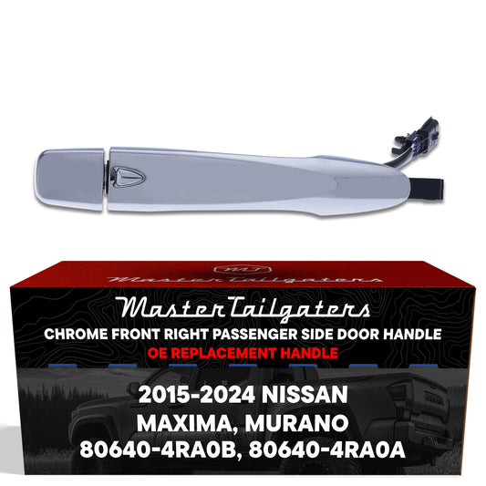 Exterior Door Handle Chrome Replacement for Nissan Maxima (2016-2024), Murano (2015-2024) OE Part # 80640-4RA0B, 80640-4RA0A | Front Right Passenger Side w/o Keyhole Cover