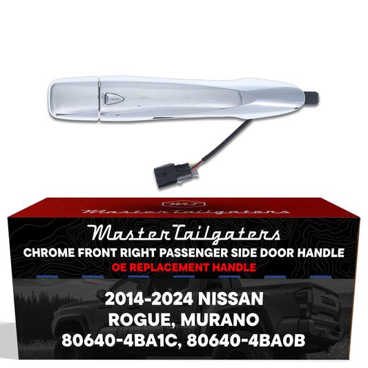 Exterior Door Handle Chrome Replacement for Nissan Murano (2015-2024), Rogue (2014-2024) OE Part # 80640-4BA1C, 80640-4BA0B | Front Right Passenger Side w/o Keyhole