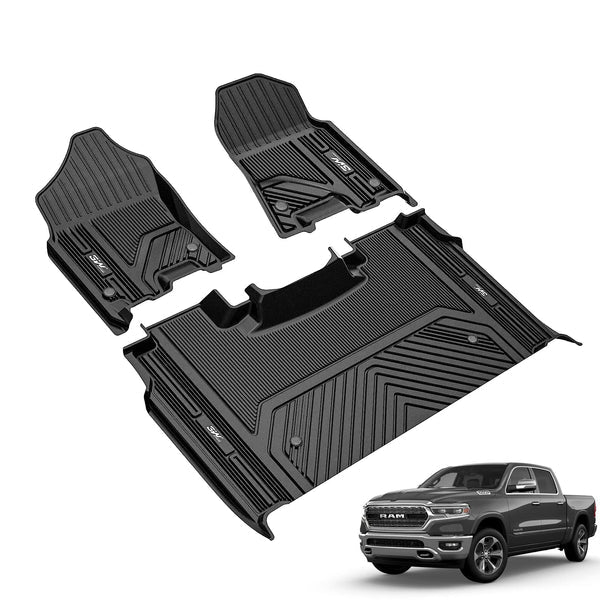 3W Dodge Ram 1500 2019-2024 New Body (NOT Classic Models) Custom Floor Mats TPE Material & All-Weather Protection