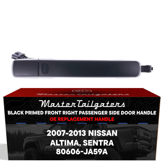 Exterior Door Handle Black Primed Replacement for Nissan Altima Coupe 08-13, Altima Sedan 07-12, Altima Hybrid 07-11, Sentra 07-12 OE Part # 80606-JA59A | Front Right Passenger Side w/o Keyhole Cover