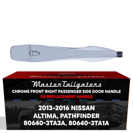 Exterior Door Handle Chrome Replacement for Nissan Altima (13-15), Pathfinder (13-16) OE Part # 80640-3TA3A, 80640-3TA1A | Front Right Passenger Side w/o Keyhole