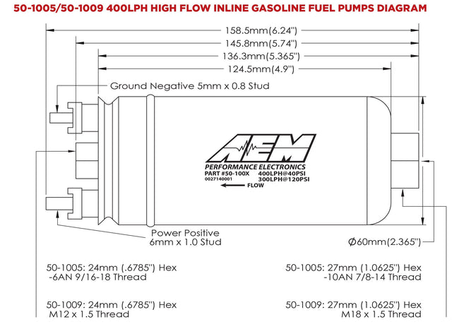 AEM 400lph High Flow In-Line Fuel Pump (50-1005)