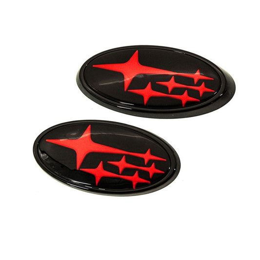 SMY Front & Rear Gloss Black Emblem Kit w/ Red Stars Subaru 2013-2016 BRZ