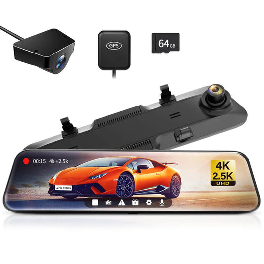 WOLFBOX G900 4K+2.5K Touch Screen Parking Monitoring Dash Cam Smart Mirror